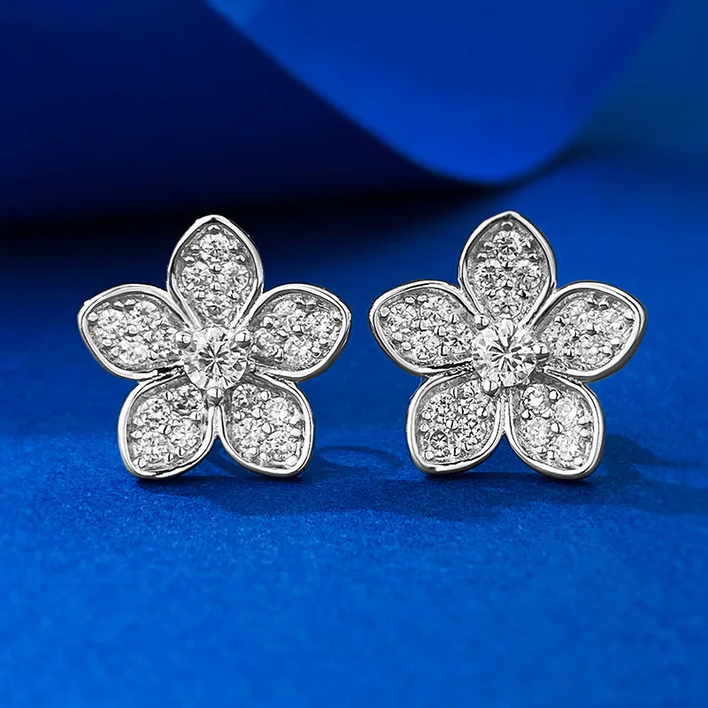 

2023 Summer S925 Sterling Silver Flower Petal Diamond Inlay Jewelry Wedding Earrings For Women