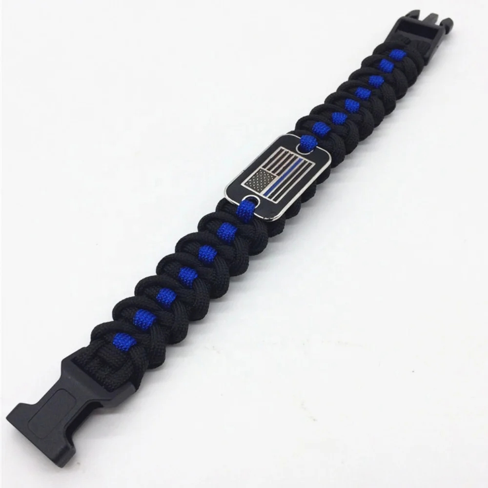 

2019 new design thin blue line 550 paracord survival bracelet with adjustable metal buckle, Black