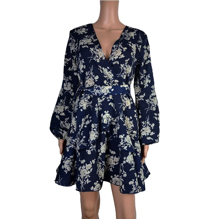 

Chiffon Floral Print Sexy Deep V-neck Lady Party Wear A-line Short Mini Clothe Casual Beach Female New Boho Dresses Women Summer, As picture show
