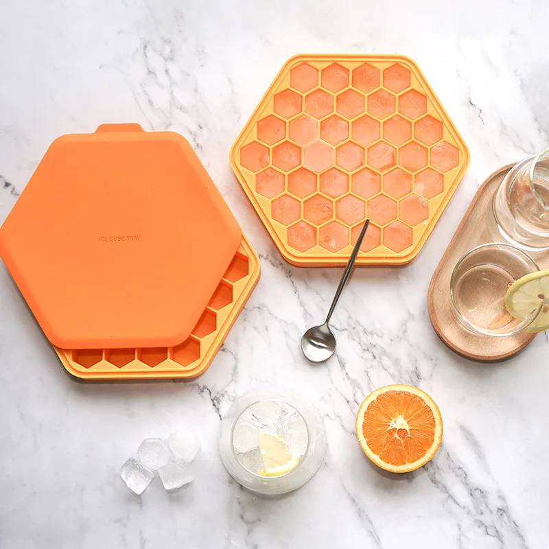 

Honeycomb Shaped Silicone Ice Cube Trays Molds With Lid Flexible BPA Free Easy-Release Yellow, Yellow, gray, black or customized