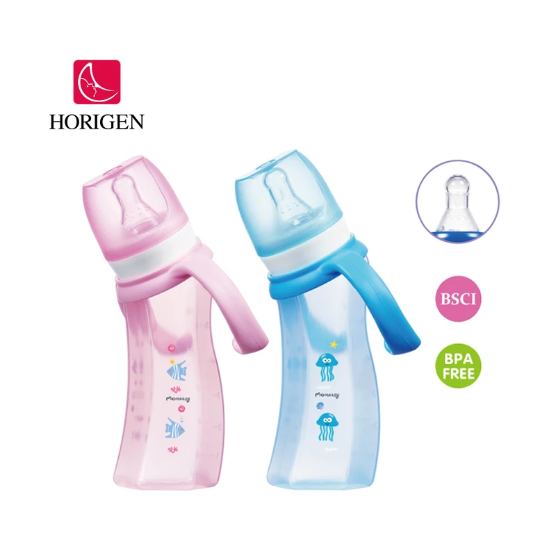 

2021 Hot Sale BPA Free Fast Shipping Cute New Born Feeding Milk Hands Free Baby Milk Bottle, Blue/green/ pink