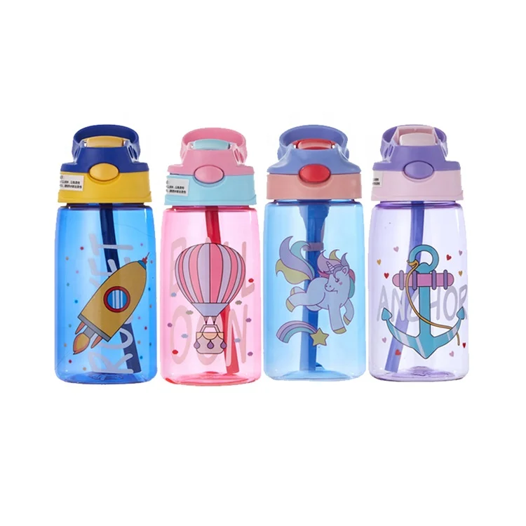 

School kids gifts cute cartoon unicorn straw plastic water bottles cute