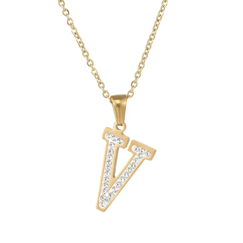 

2021 new fashion 18k woman jewelri Stainless Steel Hot Sale Cubic Zirconia Letters Initial Necklace Jewelry women accessories, Golden