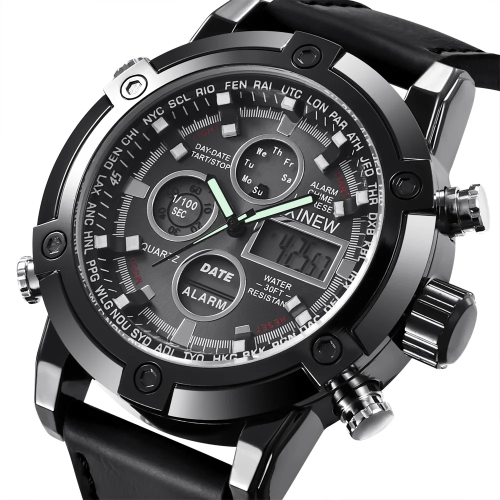 

2020 Chinese Brand Chronograph Business Watch Mens Leather Digital Wristwatches