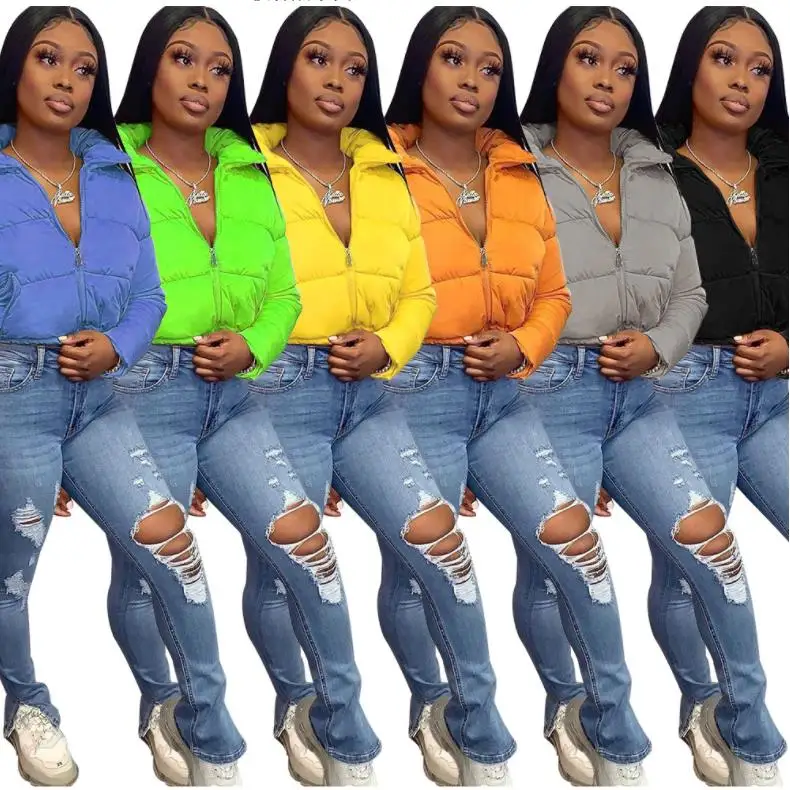 

Wholesale Warm Thick Long Sleeve Puffer Down Jacket Coat Crop Bubble Coats Winter Coat For Women Ladies A20504T
