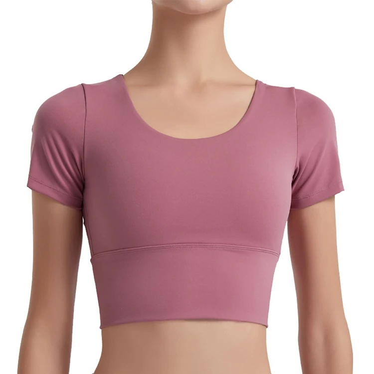 

Fashionable Nude Slim Stretch Sport Bra Top Showing Belly Button Yoga Bra Fitness Beautiful Back Cross Woman Top