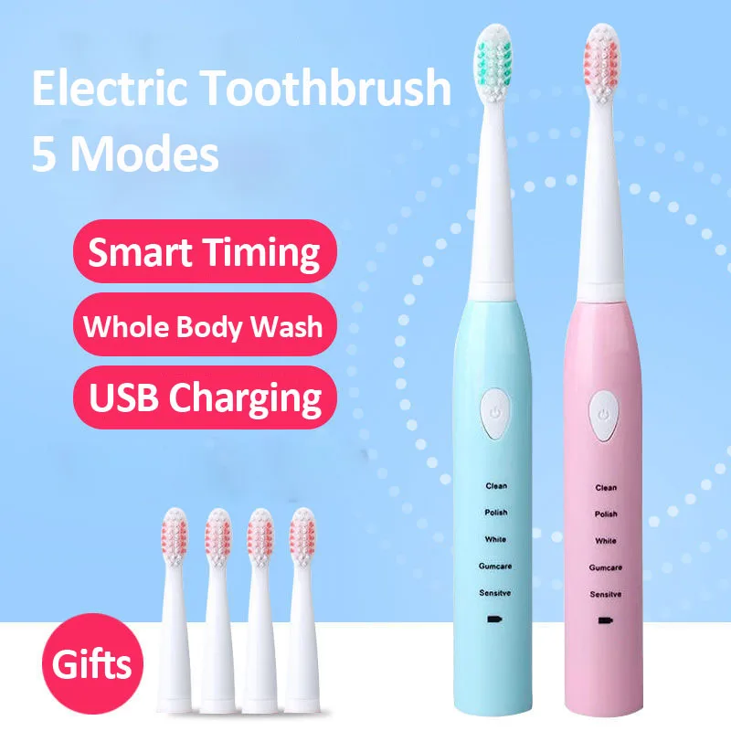 Powerful Ultrasonic Sonic Electric Toothbrush Usb Charge Rechargeable Tooth Brushes Washable