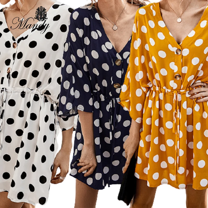 

2021 New arrival poka dot V neck mini dress plus size
