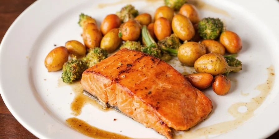Salmon marinating in a glass dish with spices