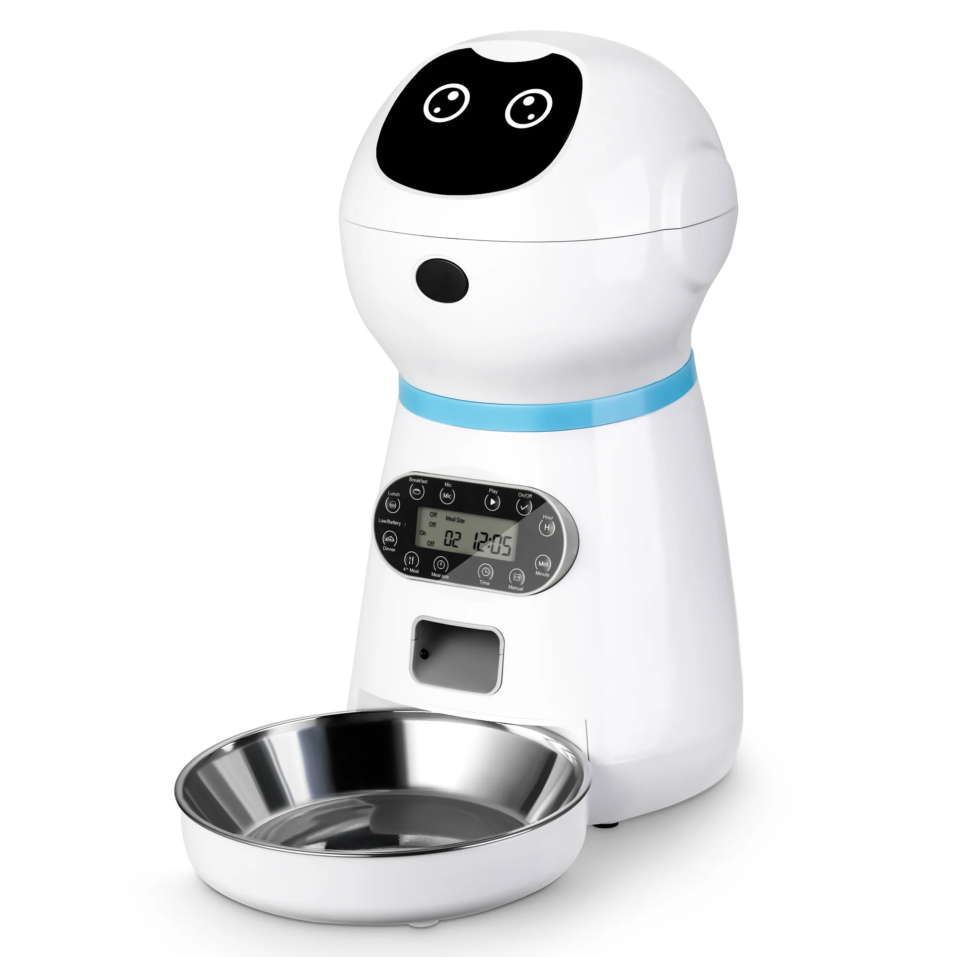 

3.5L timer dog food dispenser with stainless steel bowl automatic smart pet feeder, White