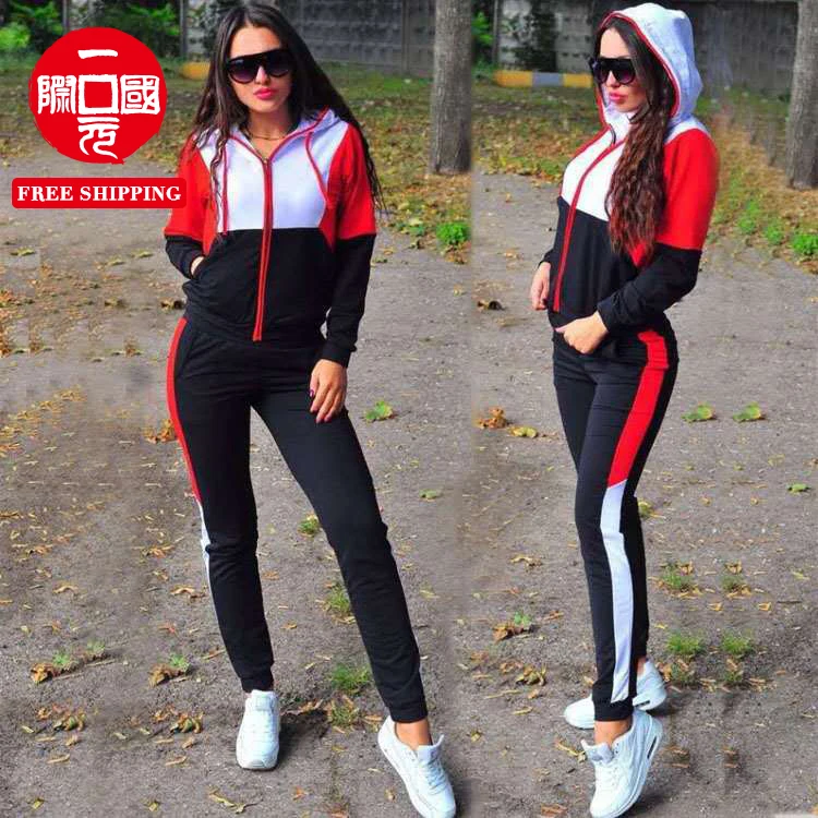 

Cardigan zipper casual color matching long-sleeved hooded suit girls' clothing sets
