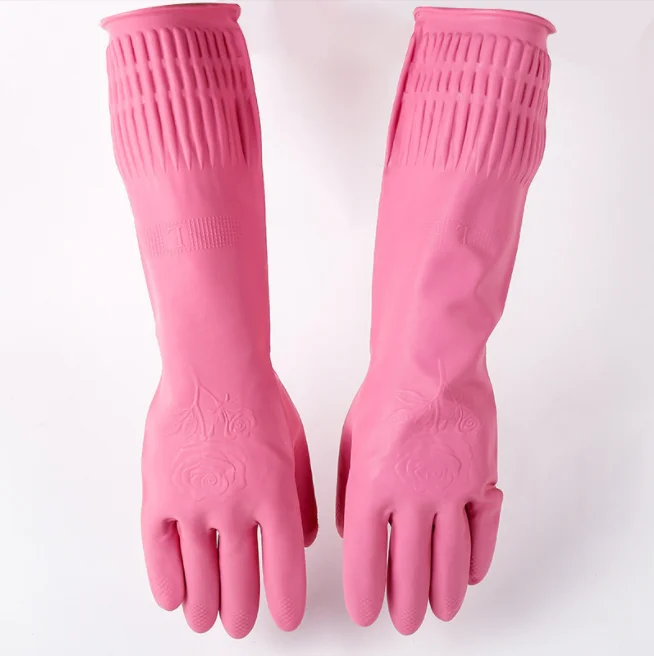 

Latex Rubber Dishwashing Gloves Pink Lengthened Gloves Daily Necessities Housework Cleaning Gloves