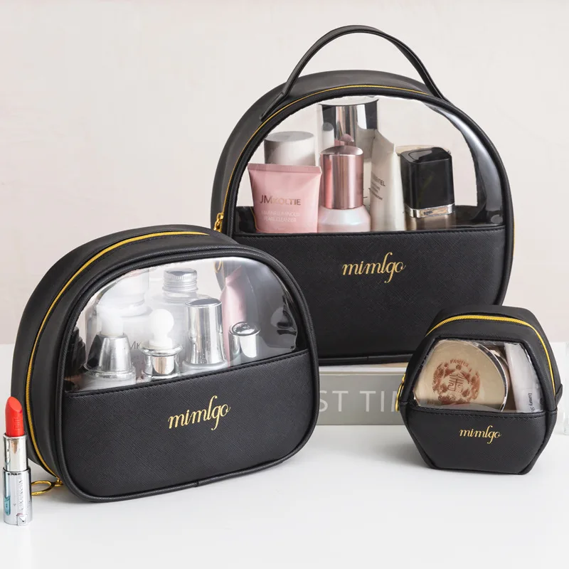 

Wholesale logo printed clear cosmetic bag PVC portable round makeup bags fashion toiletry pouch hanging organizer