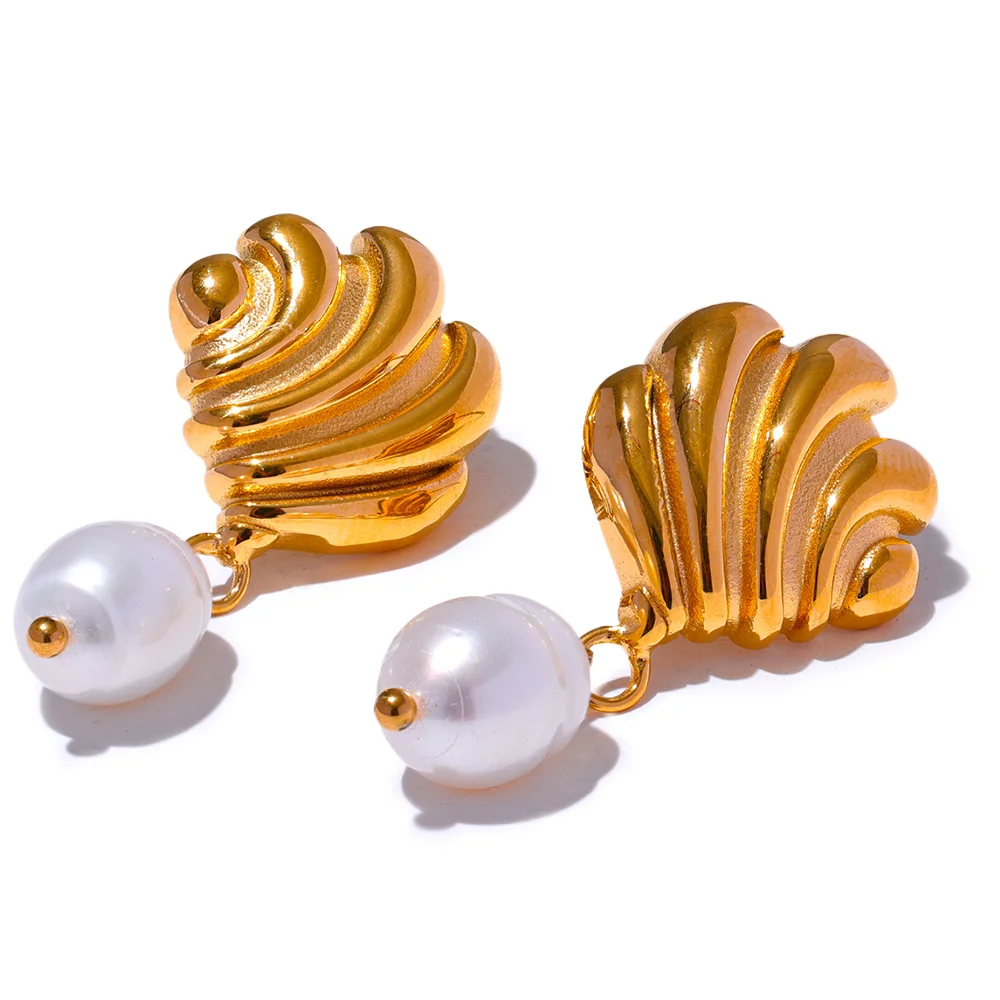 

JINYOU 2750 Trendy Stainless Steel Geometric Natural Pearl Dangle Earrings Gold Color Vintage Fashion Daily Jewelry Waterproof