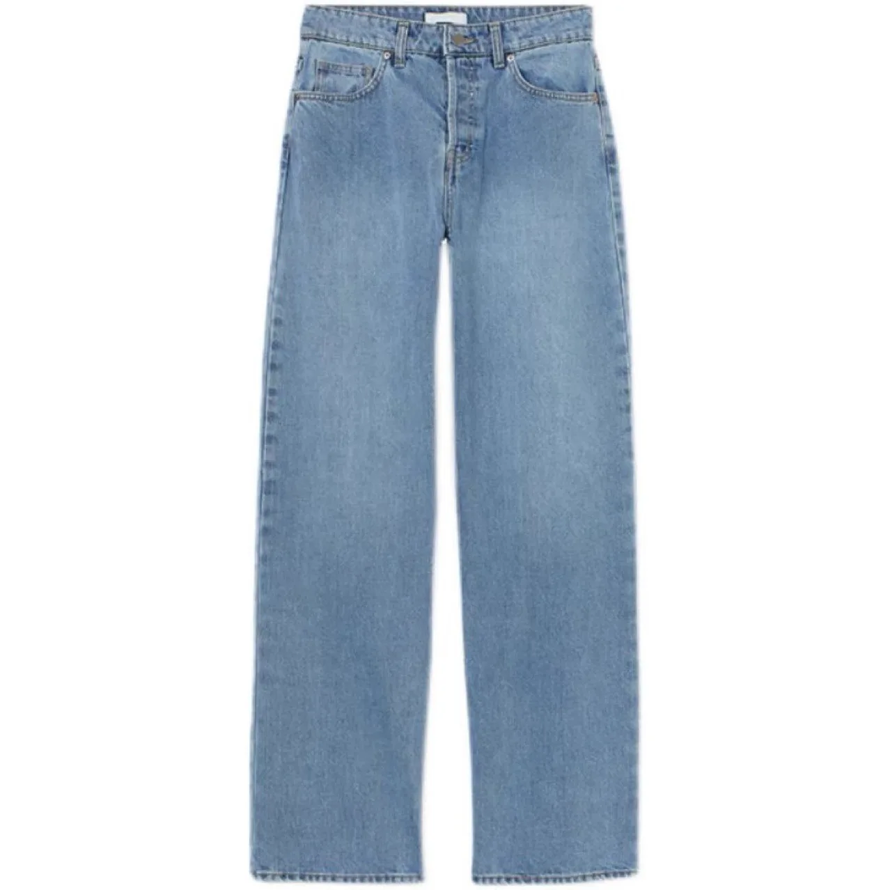 

High waist straight tube washed light blue cotton jeans pants