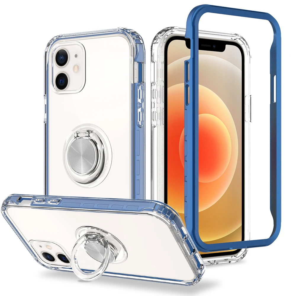 

360 Degree Ring Stand Clear TPU Cover Kickstand Hybrid Transparent 2 in 1 Mobile Phone Cases For iPhone 12 12 Pro Max