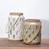 Handcrafted decoration cylinder shape glazed ceramic unique lantern for candle lighting