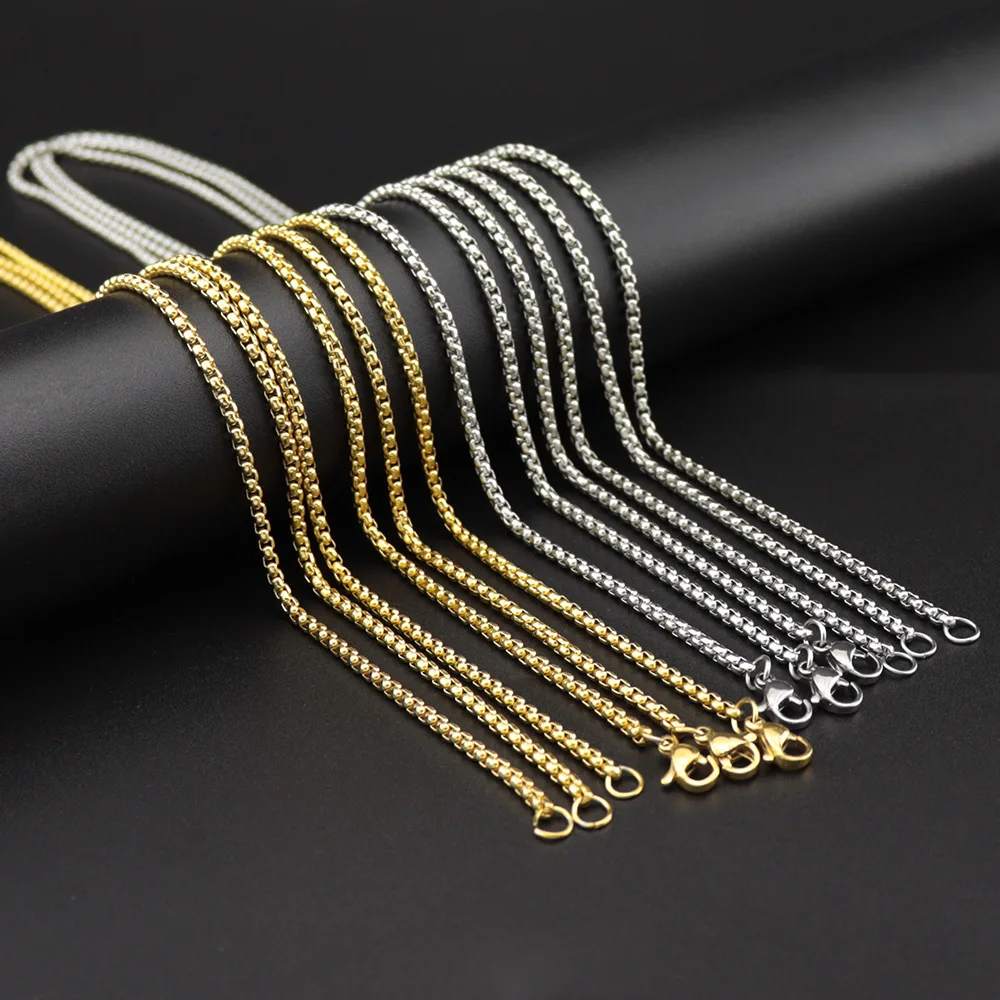 

2.5mm Daily Wear Hiphop Jewelry Women Men Necklace Gold Plated Round Box Stainless Steel Chains