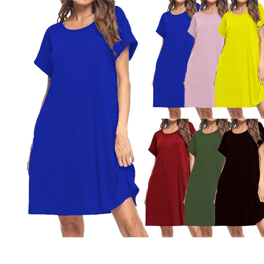 

Wholesale Causal Dresses Solid Color Short Sleeve Dress A-line Skirt Causal Dress Women Summer Dress2022, Picture color