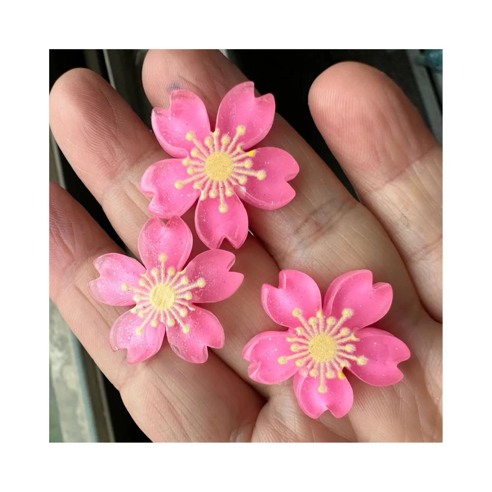

Five Petal Flower 3D Transparent Cherry Blossom Cabochon Flatback Planar Resins For Hair Bows Accessories Christmas Earings DIY
