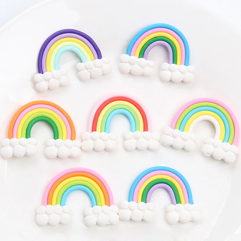 

Free Shipping Artificial Polymer Clay Pretty Rainbow Phone Case Ornament Crafts Charms Hairpin Decorative Polymer Clay Cabochons, Colorful