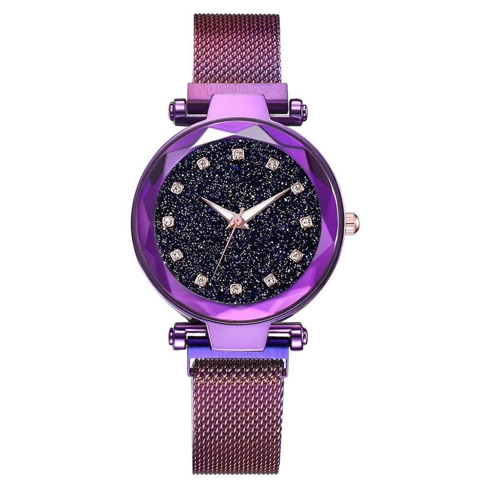 

Top Brand Watches For Women Rose Gold Mesh Magnet Buckle Starry Quartz Watch Geometric Surface Casual Women Quartz Wristwatch, As shown