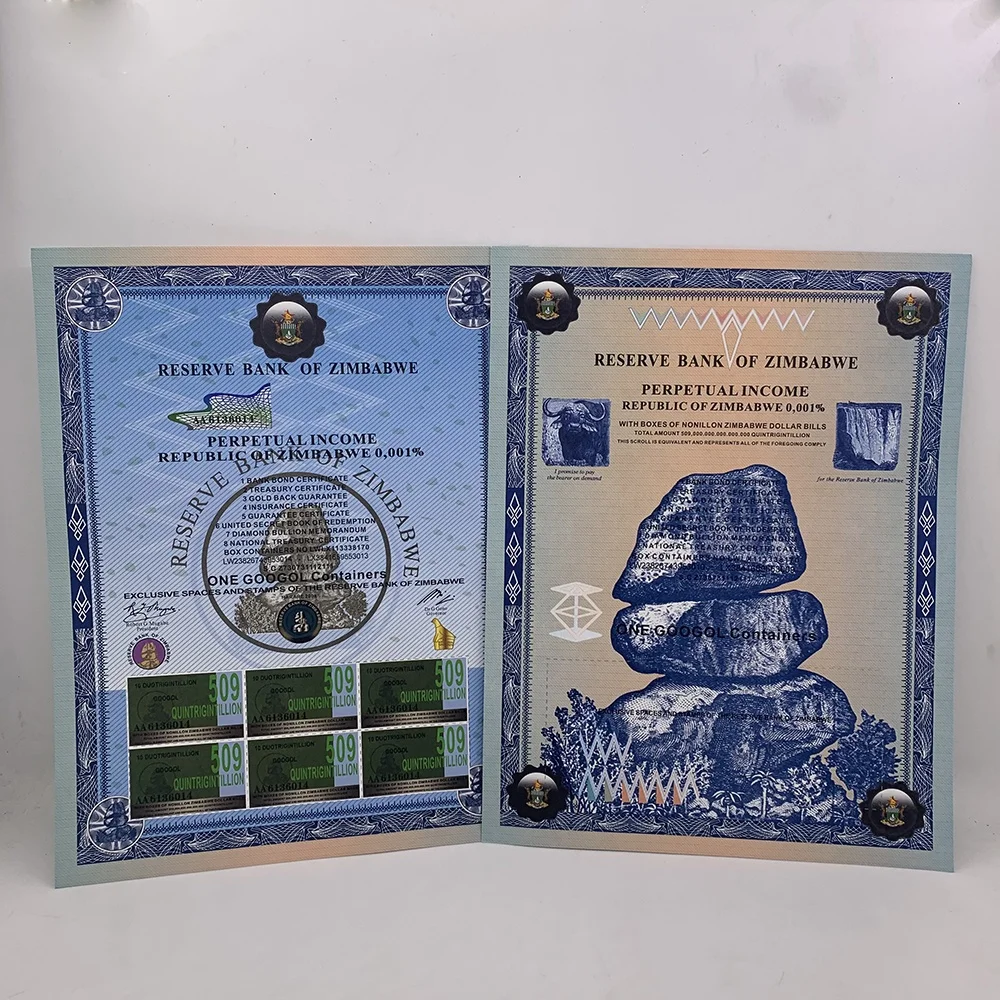 

Free shipping Zimbabwe 509 Quintrigintillion Scrolls One GOOGOL CONTAINERS certificates paper crafts for collection and gift