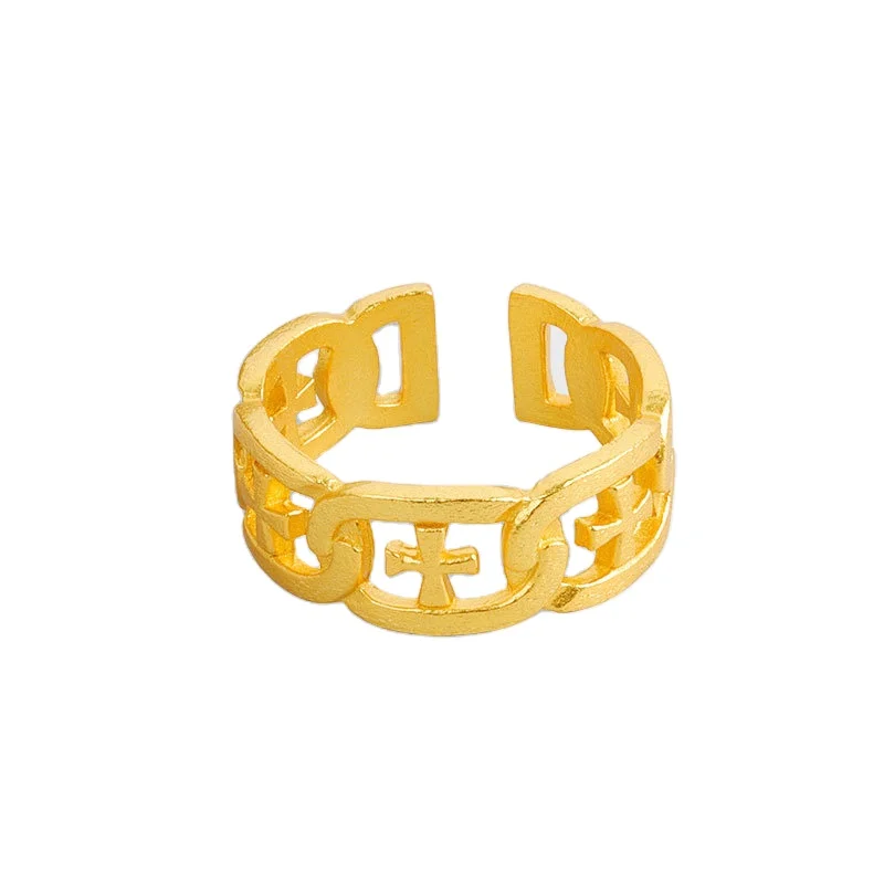 

Gold Plated Rings Adjustable Texture Twisted Cross Chain Silver 925 Rings