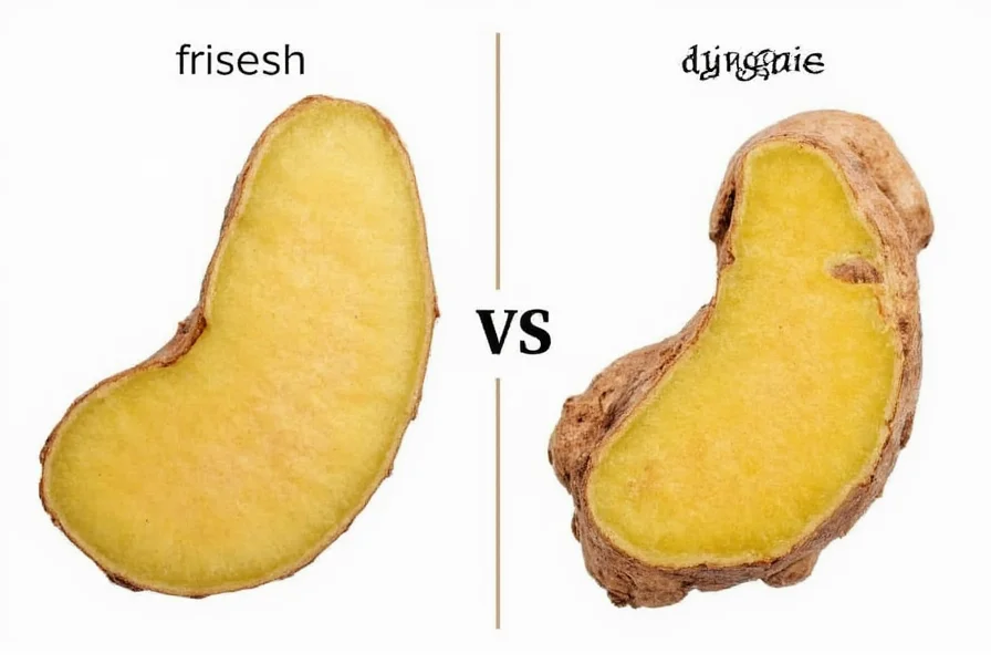 Side-by-side comparison of fresh ginger root versus spoiled ginger showing mold growth and discoloration