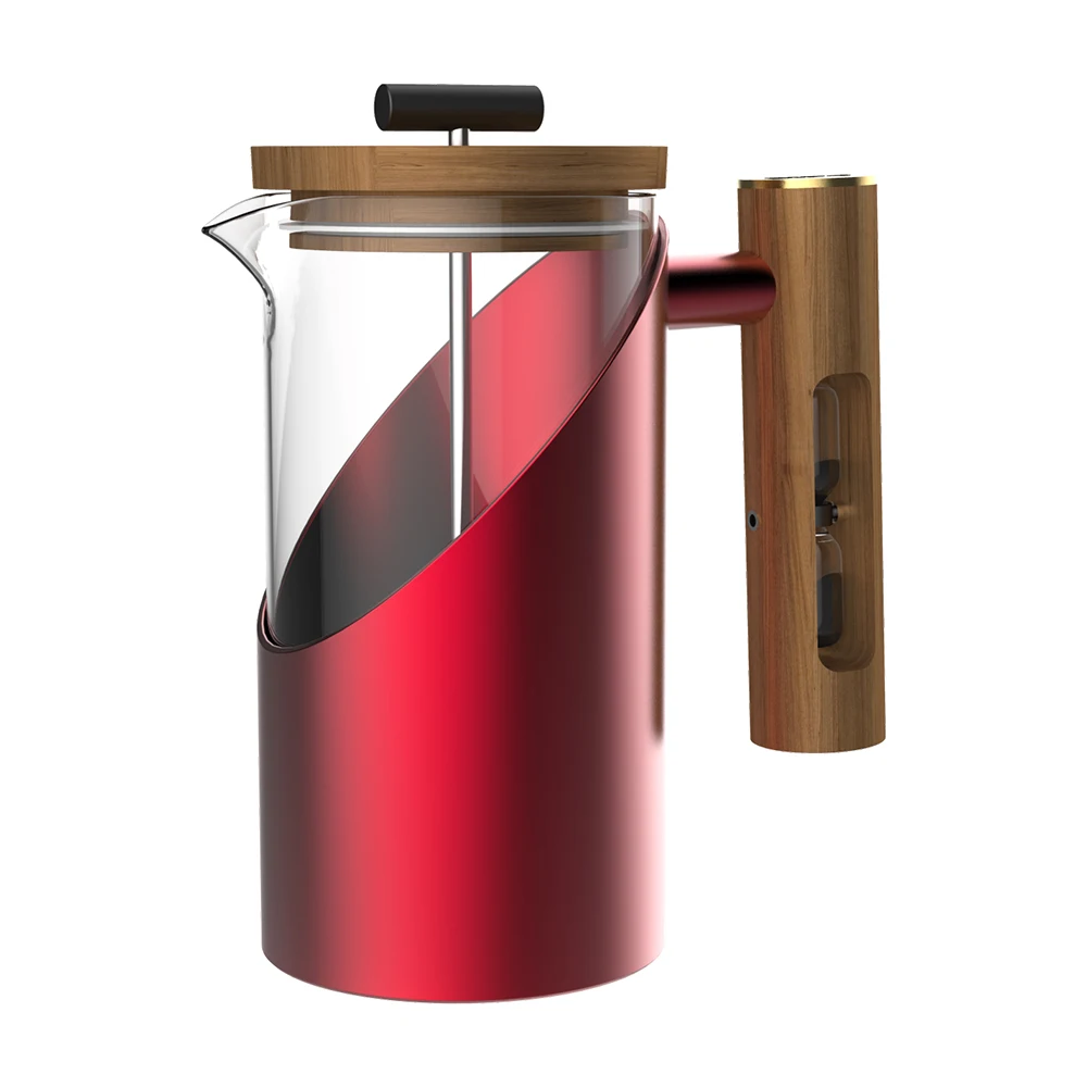 

DHPO wholesale new stainless steel glass french press with wooden handle lid hourglass coffee maker coffee plunger, Black, white, green, yellow, red, gray, blue