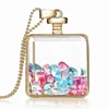 Fashion Crystal Jewelry Dry Real Flower Charms Square Glass Locket Pendant Necklace
