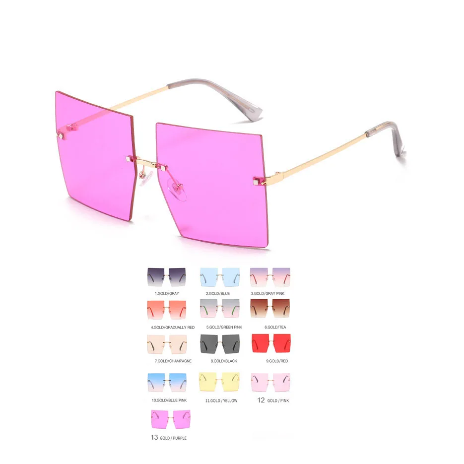 

TY0245 2020 New Arrive Oversized Square Sunglasses Women Fashion Rimless Sun Glasses Gradient Eyewear Street Shades