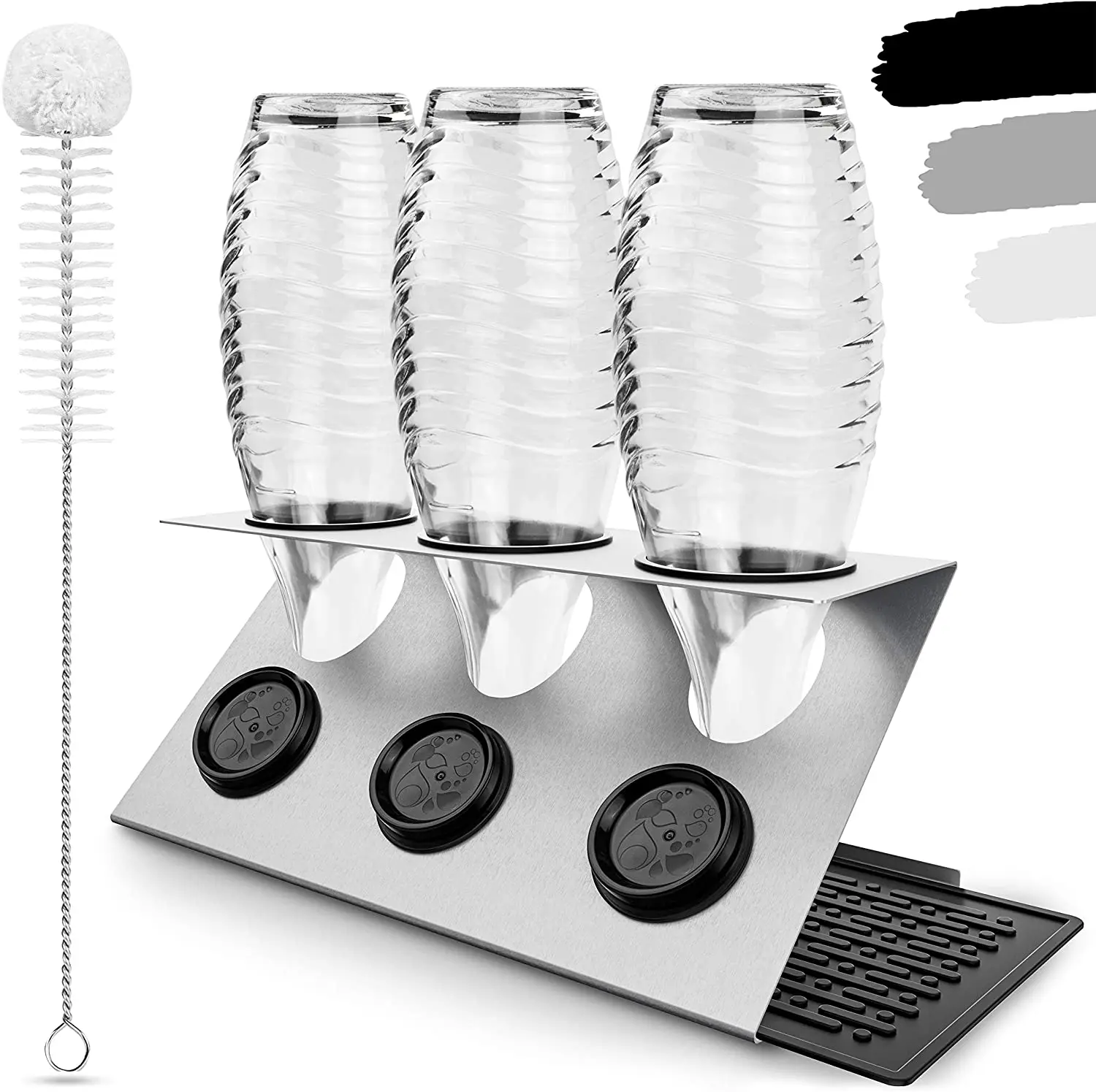 

Stainless Steel 3 Holes Soda Stream Glass Bottle Drying Draining Water Rack Soda Bottles Drainer Holder, Sliver or custom