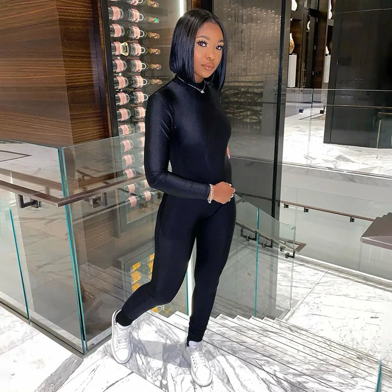 

2021 long sleeves summer solid color sexy slimming bodycon ladies women jumpsuits