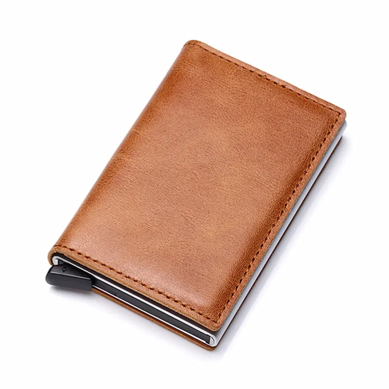 

Latest Best Price Luxurious Genuine Leather RFID Pop up Credit Card Case fast shipping