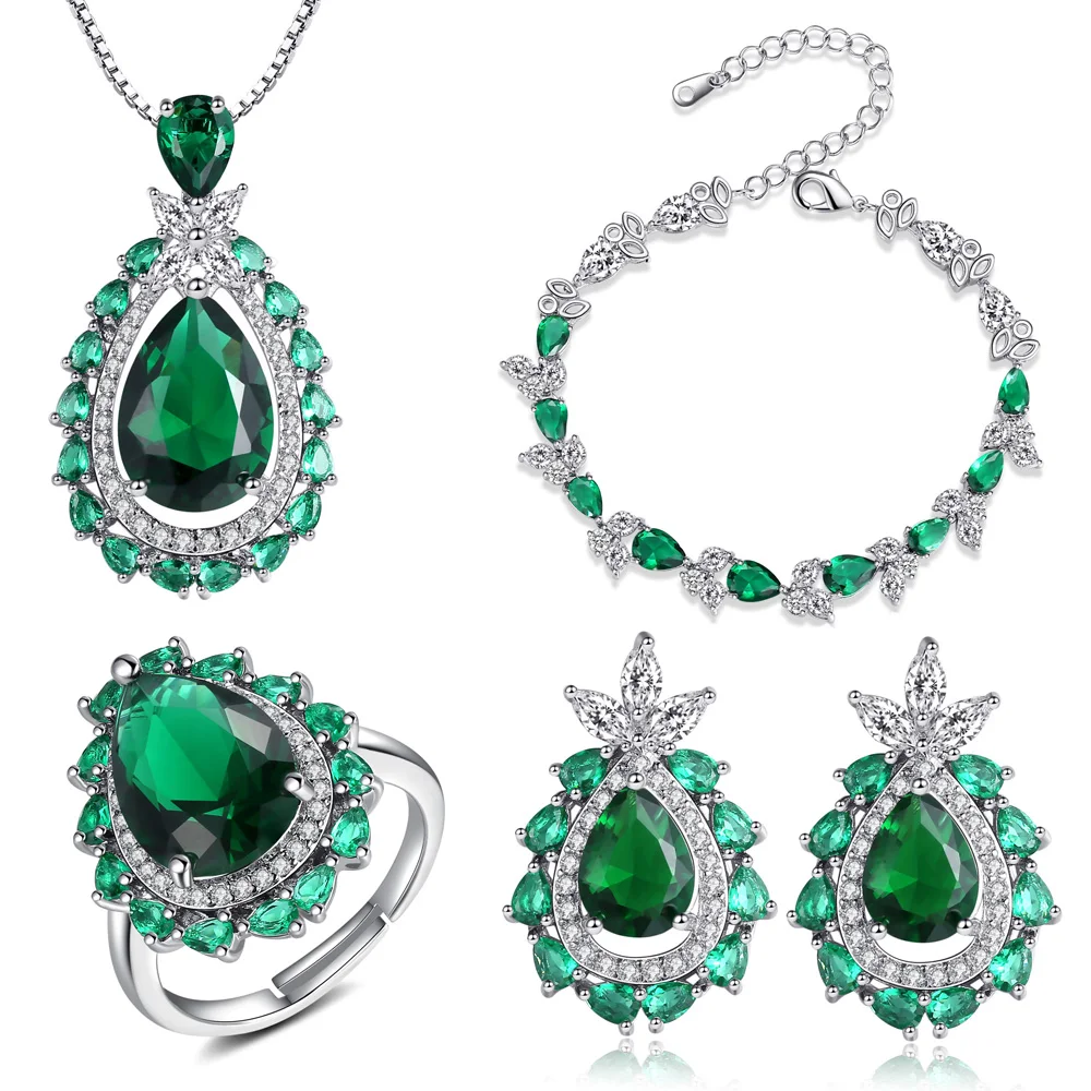 

Fashionable simple bi-color allure new drop-shaped emerald zircon necklace Jewelry Sets