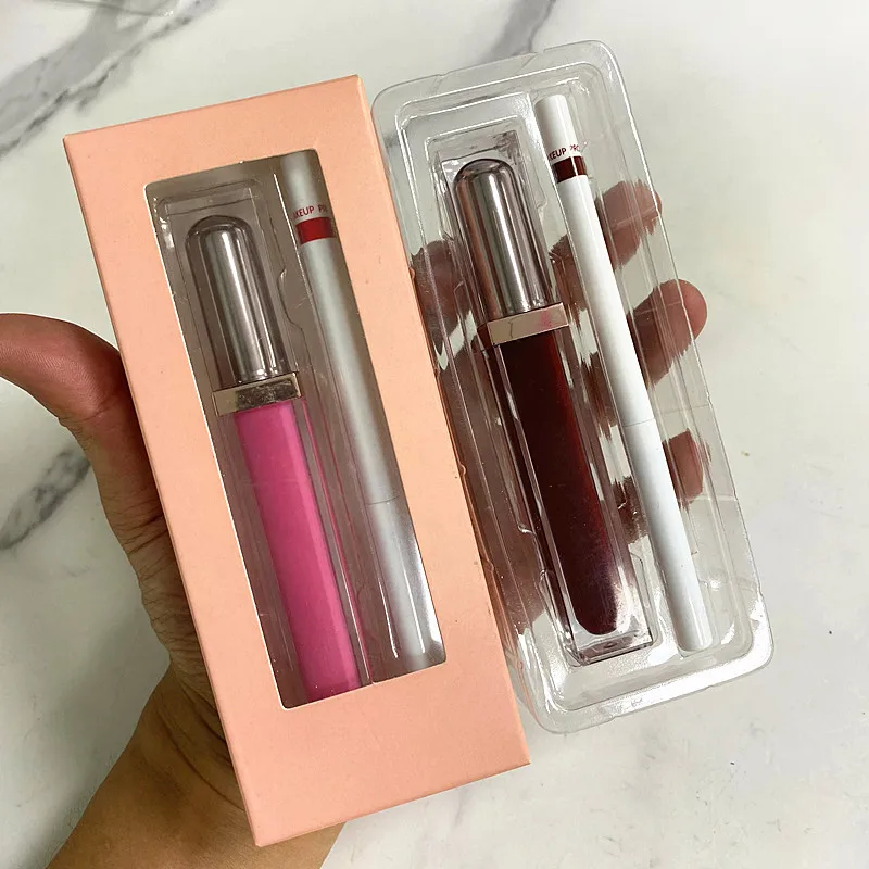 

Double Side Lip Kit Nude Waterproof Long Lasting lipgloss matte private Label Liquid Lipstick with Lip Liner Set