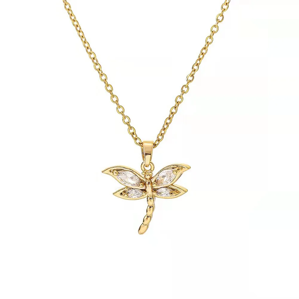 

Women Bijoux Pour Femme Gold Plated Dragonfly Pendant Diamond Stainless Steel Fashion Jewelry Necklaces