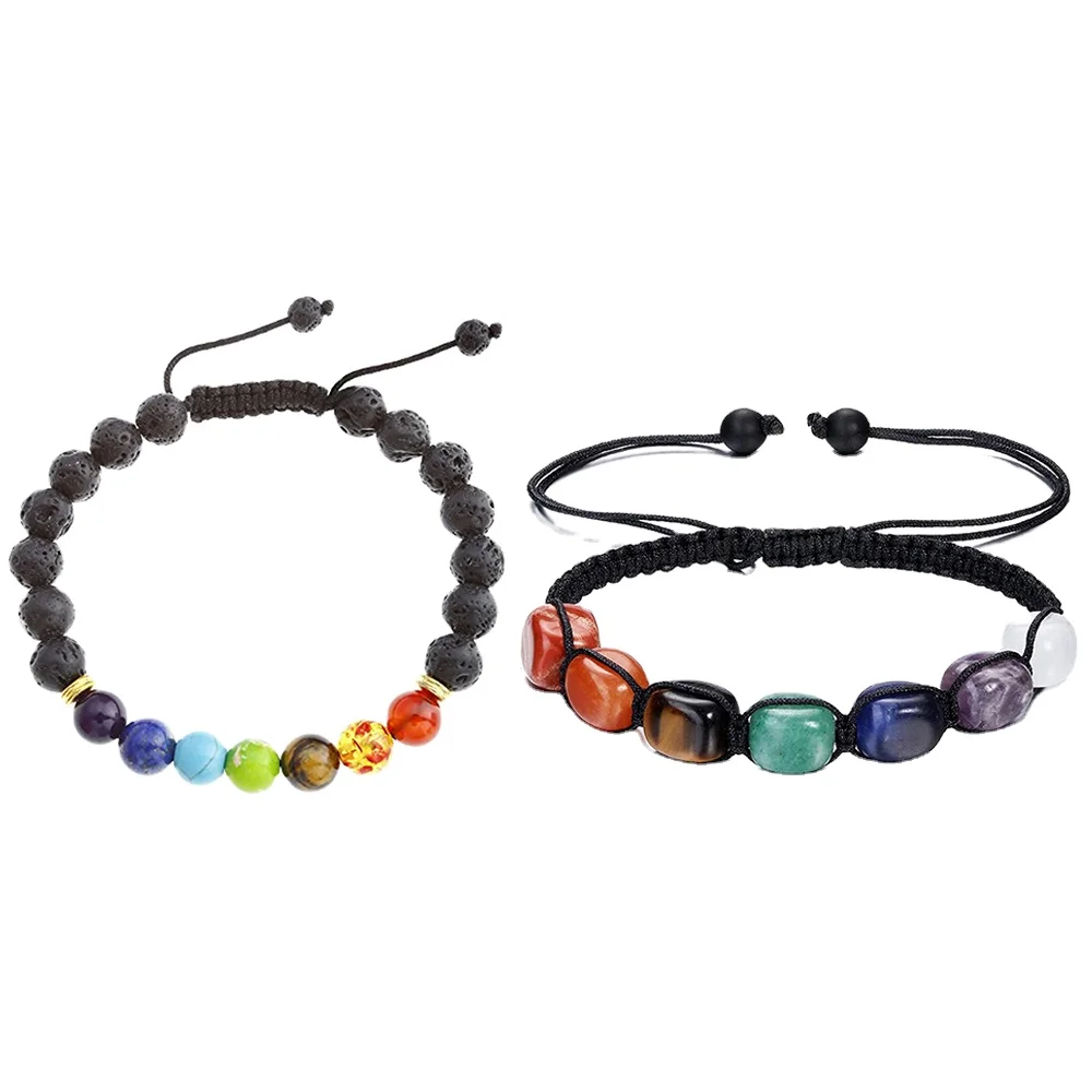 

Natural 7 Chakra Healing Balancing Stone Bead Adjustable Braided Bracelet