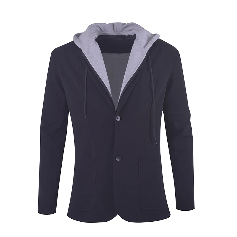 

high quality hot selling wholesale knitting fabric casual slim fit black blazer for men with hood