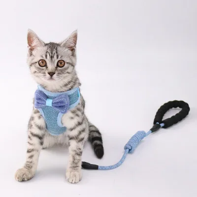 

Durable car harness with leash bow-knot vest-style adjustable cat leash harness with foam handle