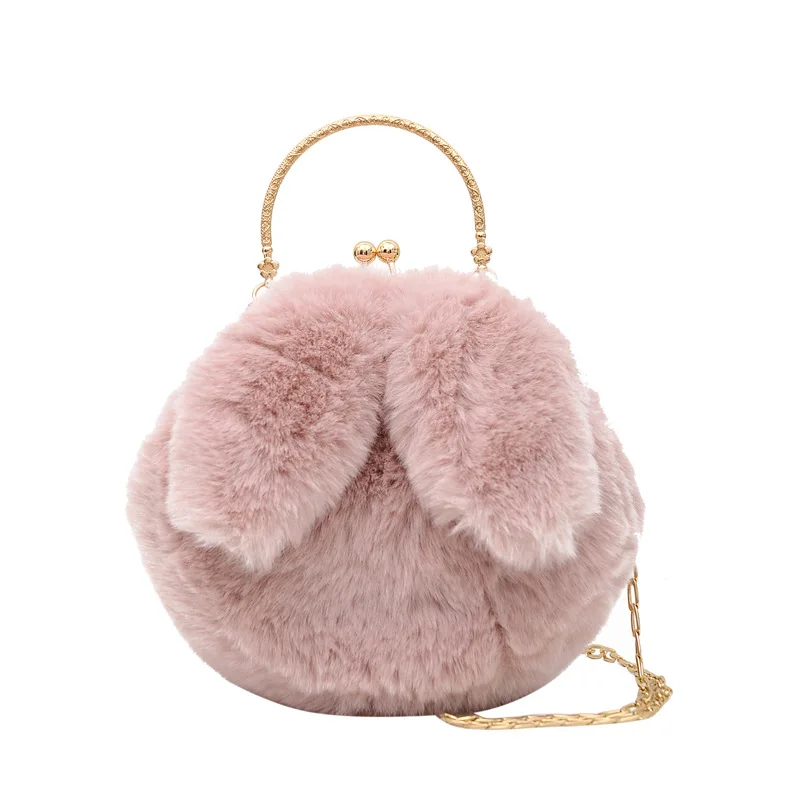 

Plush bag female 2021 fashion plush rabbit ear clip bag handbag chain Single Shoulder Messenger Bag, Customizable