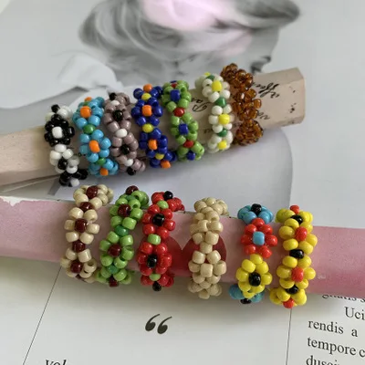 

2021 Wish Amazon Hot Sale Handmade Bohemia Rings Lovely Glass Seed Beads Woven Flower Rings For Women Jewelry Girl's Gifts