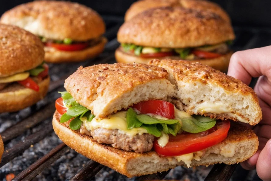 Family enjoying grilled turkey burgers outdoors
