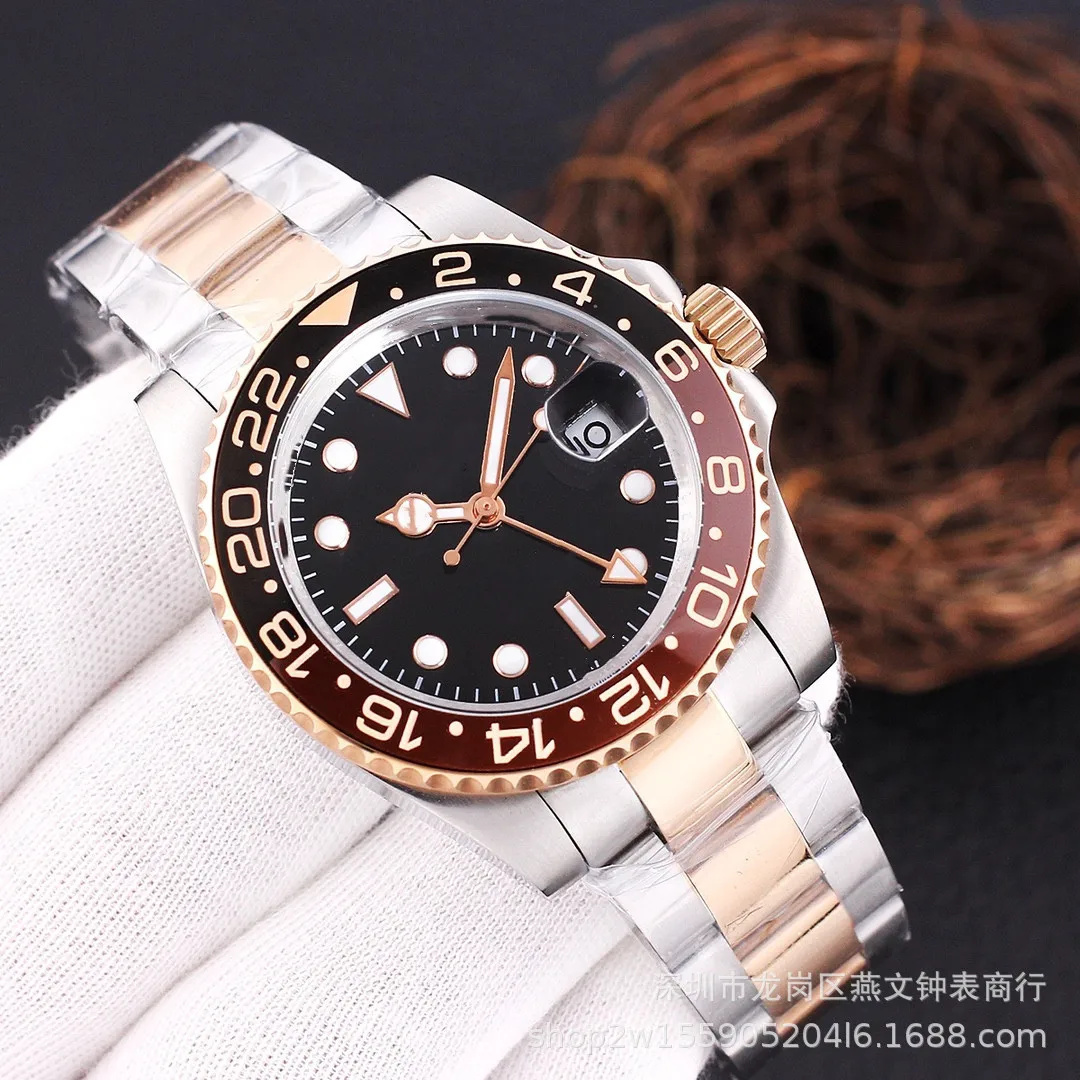 

Noob Greenwich same four-hand GMT luminous steel belt men's luminous ceramic mechanical watch