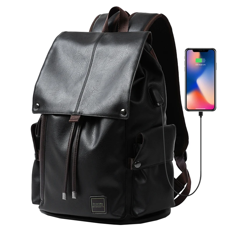

2021 Waterproof Travel Laptop Backpack Bag PU Leather Bags for Men Backpack Unisex Outdoor School Other Backpacks, Black