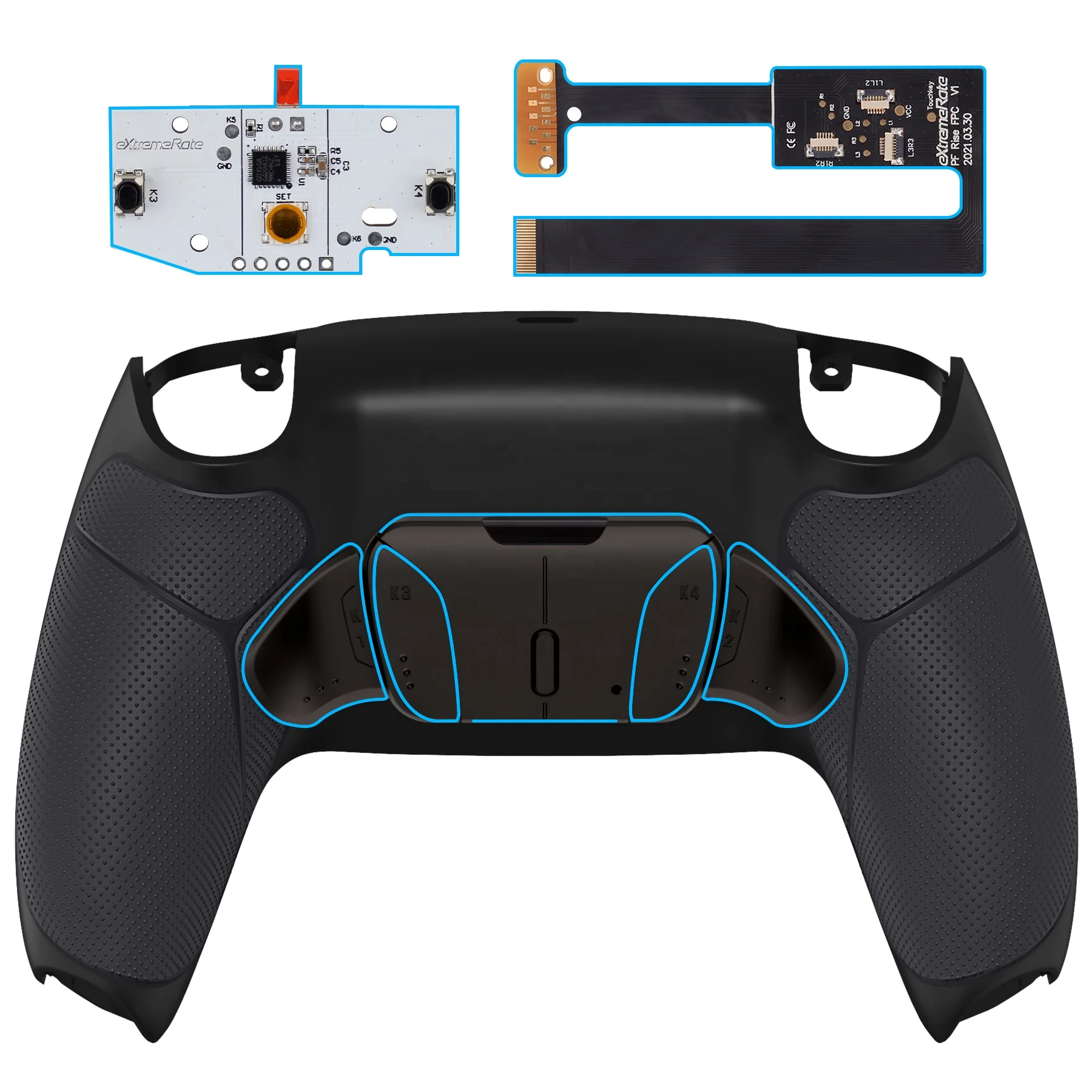 

eXtremeRate PS5 Mod Metal Paddles Rise4.0 Remap Kit With Black Rubberized Grip Back Shell Upgrade BoardBack Buttons For PS5