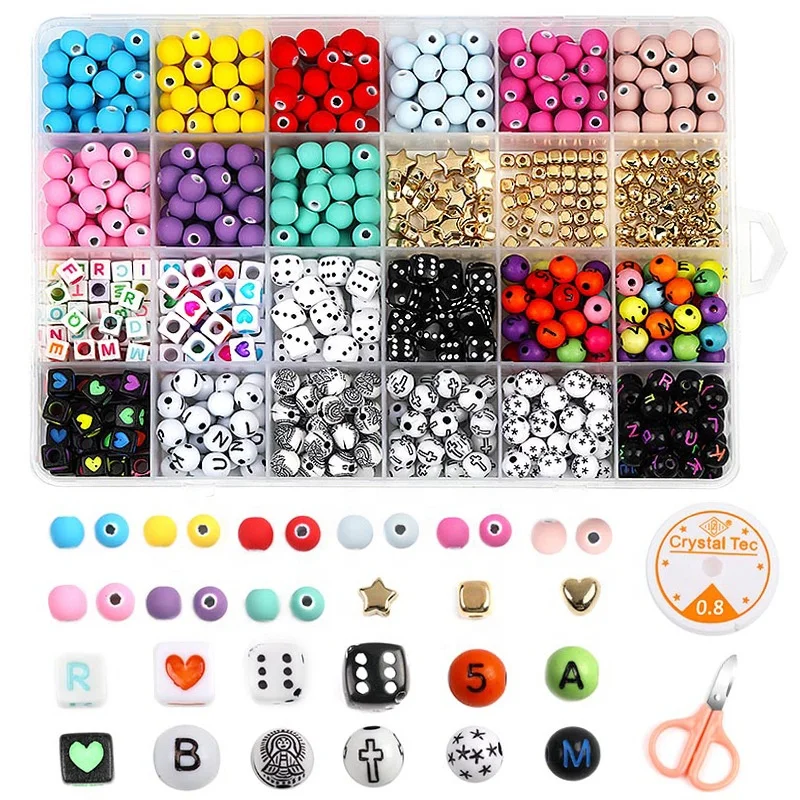 

Amazon Hot 24 Grid 6mm Soft Pottery Round Set Box DIY Bracelet Bead Accessories, Blue/purple/black/rainbow/other colors