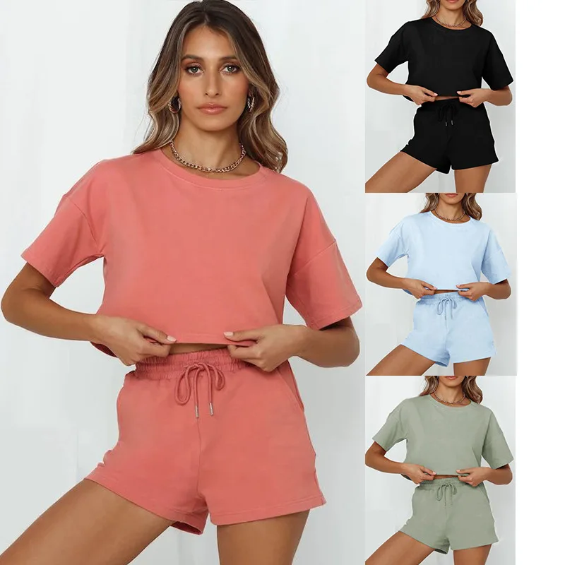 

Customized pajamas-cotton 2021 summer lounge wear women cotton short-sleeved shorts sleepwear suit pajamas for women set, Picture shows