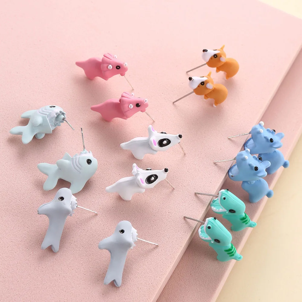 

Cute cartoon animal shaped earring biting colorful stud earring dinosaur for kids